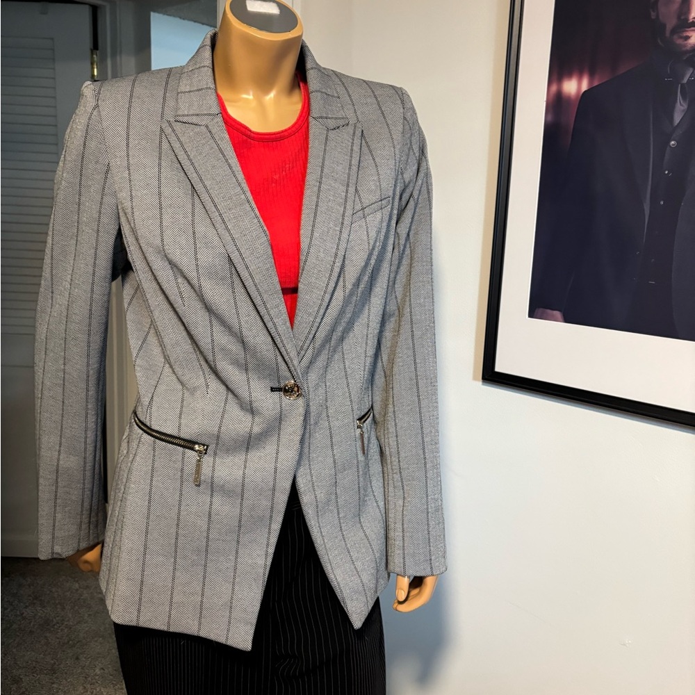Dkny Gray Pinstripe Blazer Sz10